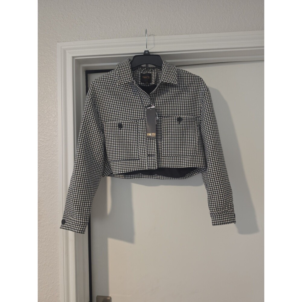 NWT TRUTH Black and White Houndstooth Cropped Jacket Sz 12